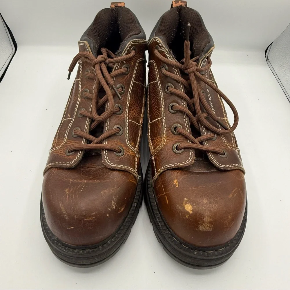 GBX Men's Brown Leather Ankle Lace Up Boots Size 10.5 Y2K Discontinued EUC